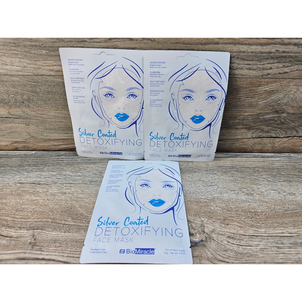 Bio Miracle Face Sheet Mask Silver Coated Detoxifying Facial 3Pack
